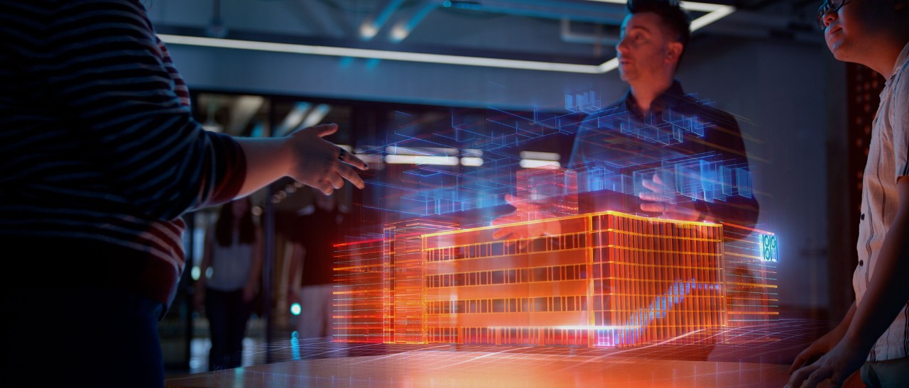 Hologram of the exterior of the 1819 innovation hub