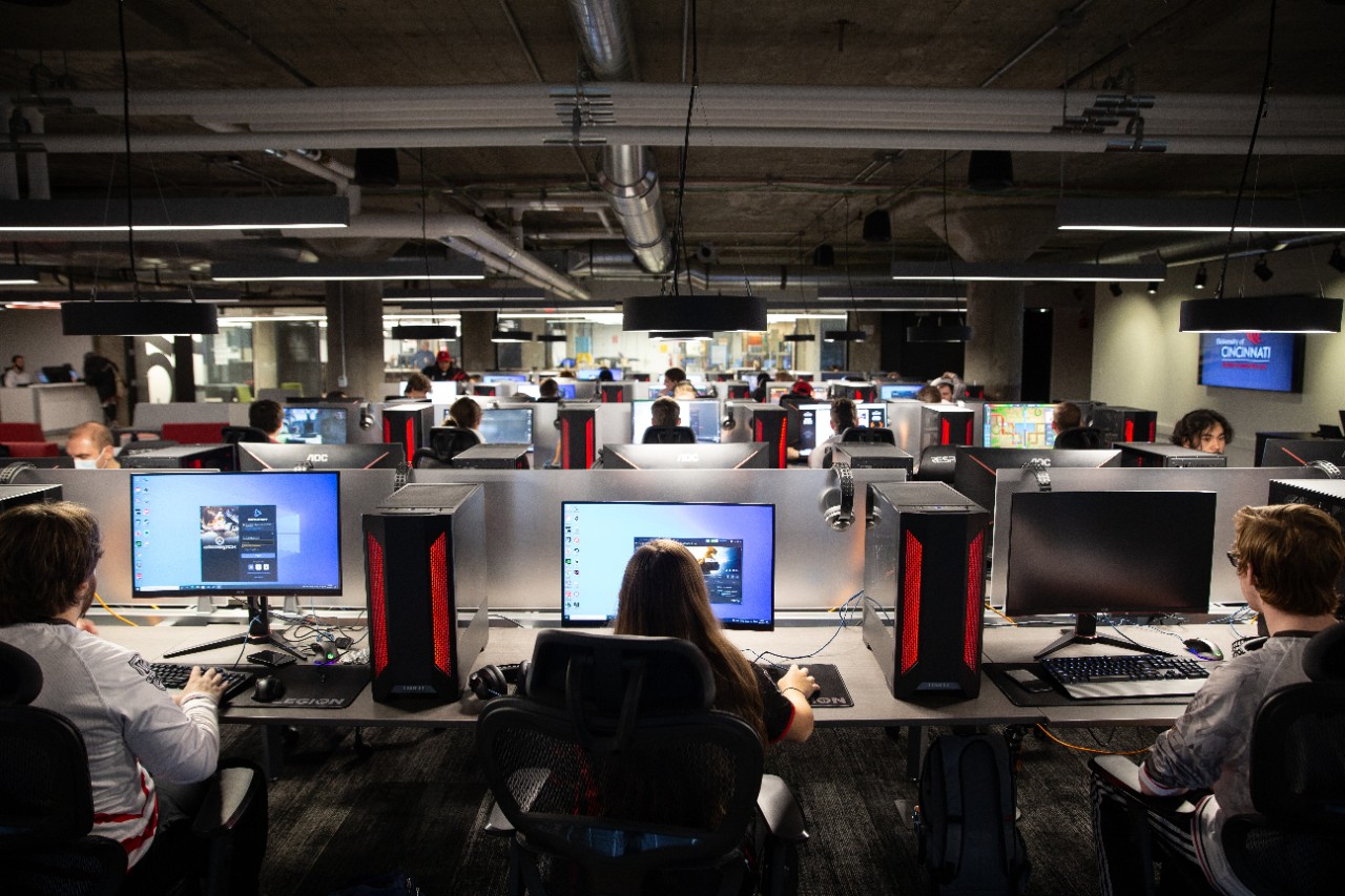Students game in UC's Esports Innovation Lab. Photo/Andrew Higley