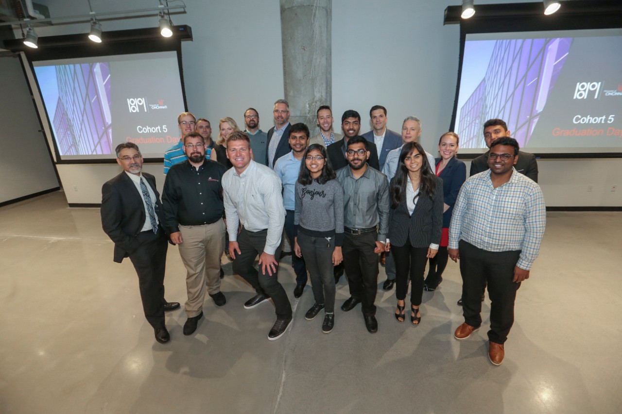 People enjoyed the presenters during the University of Cincinnati Venture Lab Pre-accelerator Cohort 5 Graduation and Presentation Event at Innovation Hub. UC/Joseph Fuqua II